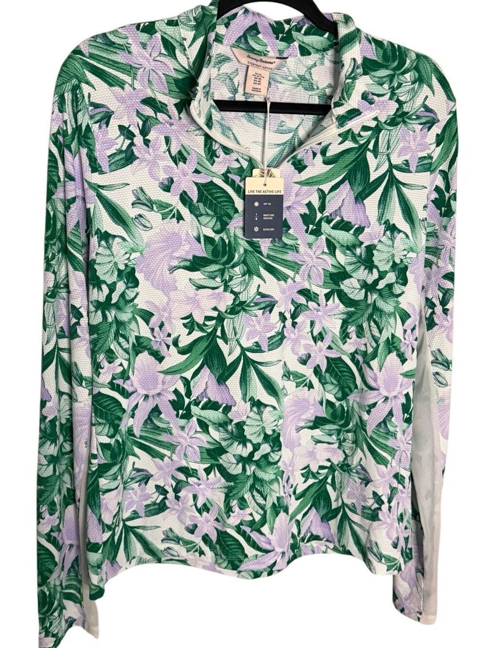 NWT Tommy Bahama Everyday Active Floral Print 1/4 Zip UPF 50 Long Sleeve Sz XL
